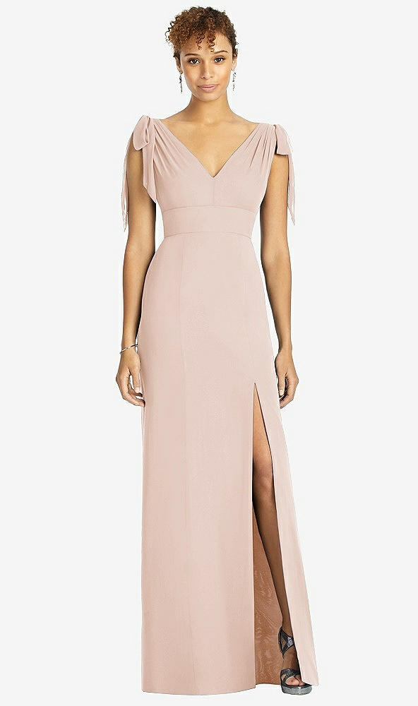 【STYLE: 4542】Bow-Shoulder Sleeveless Deep V-Back Mermaid Dress【COLOR: Cameo】