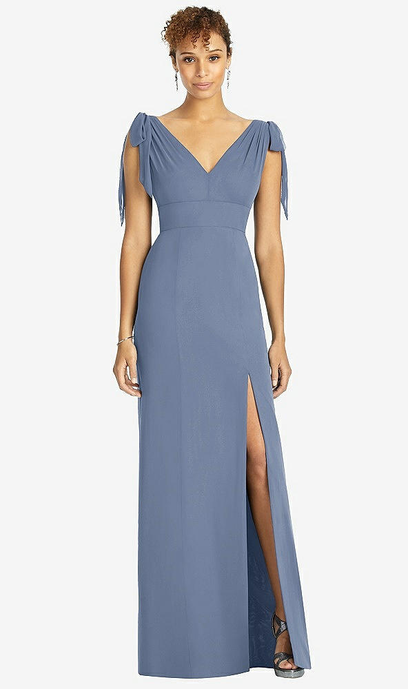 【STYLE: 4542】Bow-Shoulder Sleeveless Deep V-Back Mermaid Dress【COLOR: Larkspur Blue】
