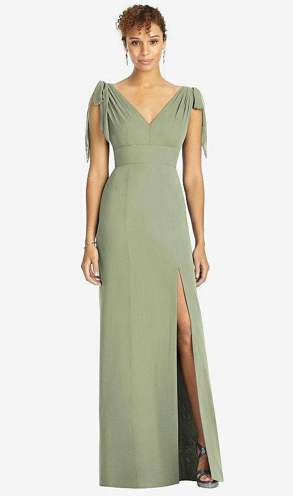 【STYLE: 4542】Bow-Shoulder Sleeveless Deep V-Back Mermaid Dress【COLOR: Sage】