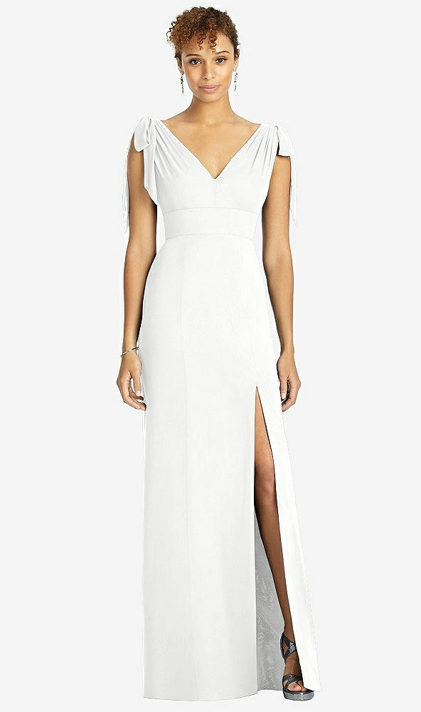 【STYLE: 4542】Bow-Shoulder Sleeveless Deep V-Back Mermaid Dress【COLOR: White】