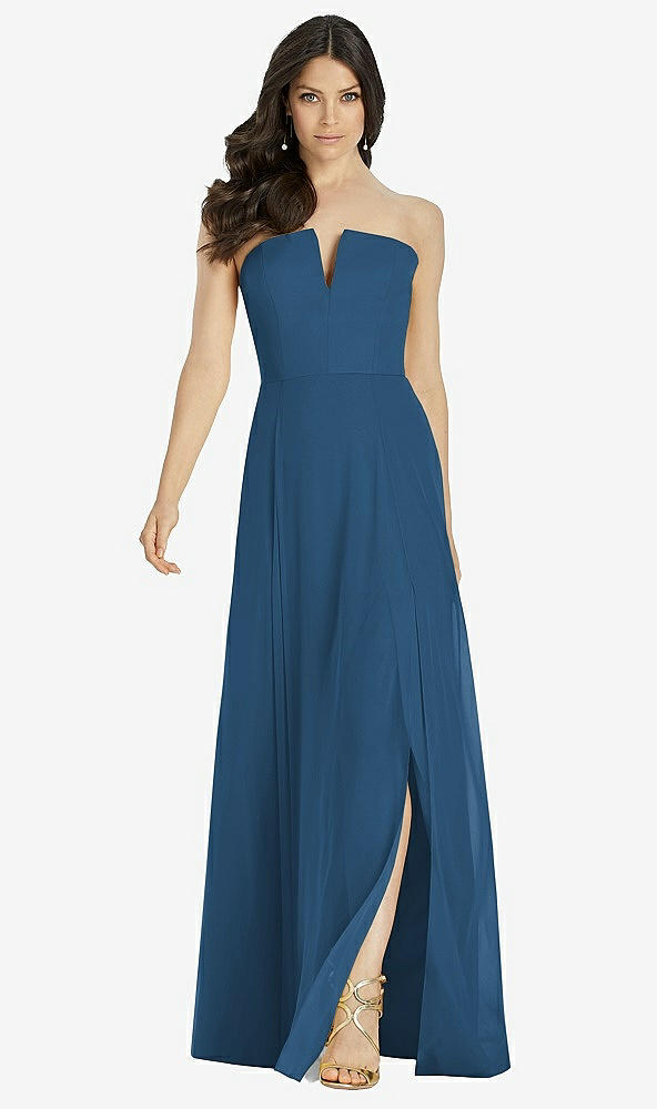 【STYLE: 3041】Strapless Notch Chiffon Maxi Dress【COLOR: Dusk Blue】