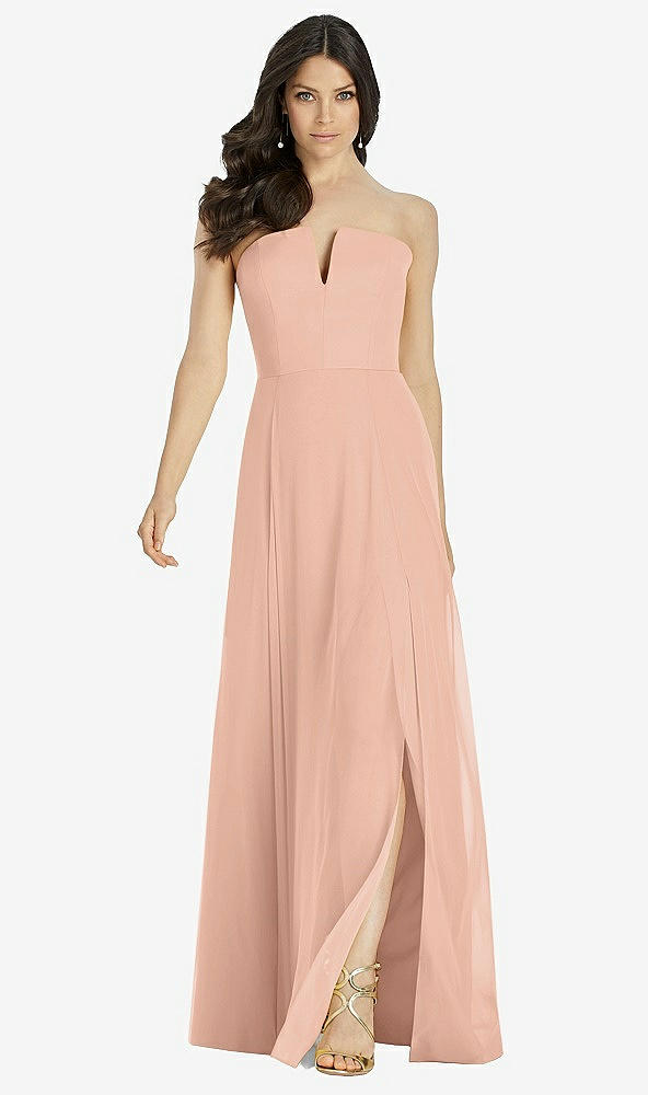 【STYLE: 3041】Strapless Notch Chiffon Maxi Dress【COLOR: Pale Peach】