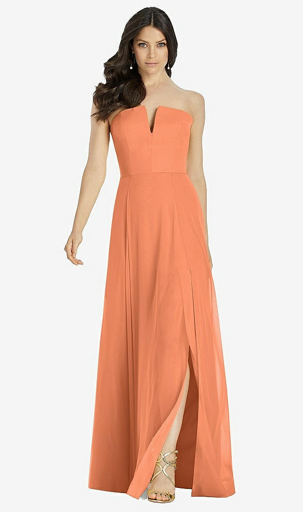 【STYLE: 3041】Strapless Notch Chiffon Maxi Dress【COLOR: Sweet Melon】