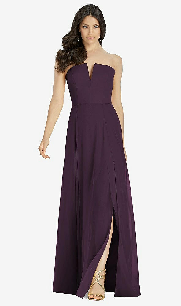 【STYLE: 3041】Strapless Notch Chiffon Maxi Dress【COLOR: Aubergine】