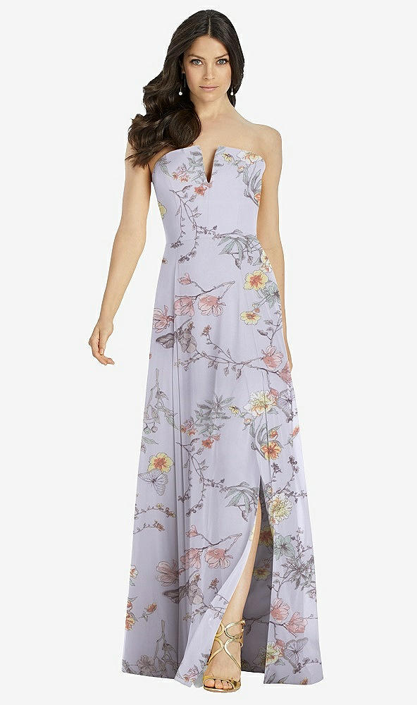 【STYLE: 3041】Strapless Notch Chiffon Maxi Dress【COLOR: Butterfly Botanica Silver Dove】