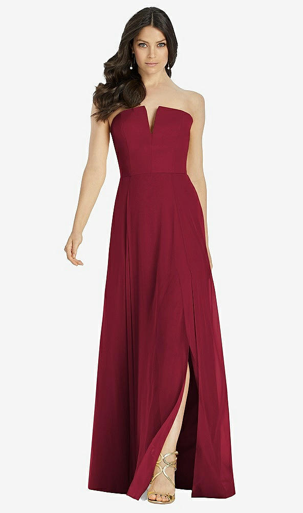 【NEW】【STYLE: 3041】ストラップレス ノッチ シフォン マキシ ドレス【COLOR: Burgundy】【SIZE: 00-30W】