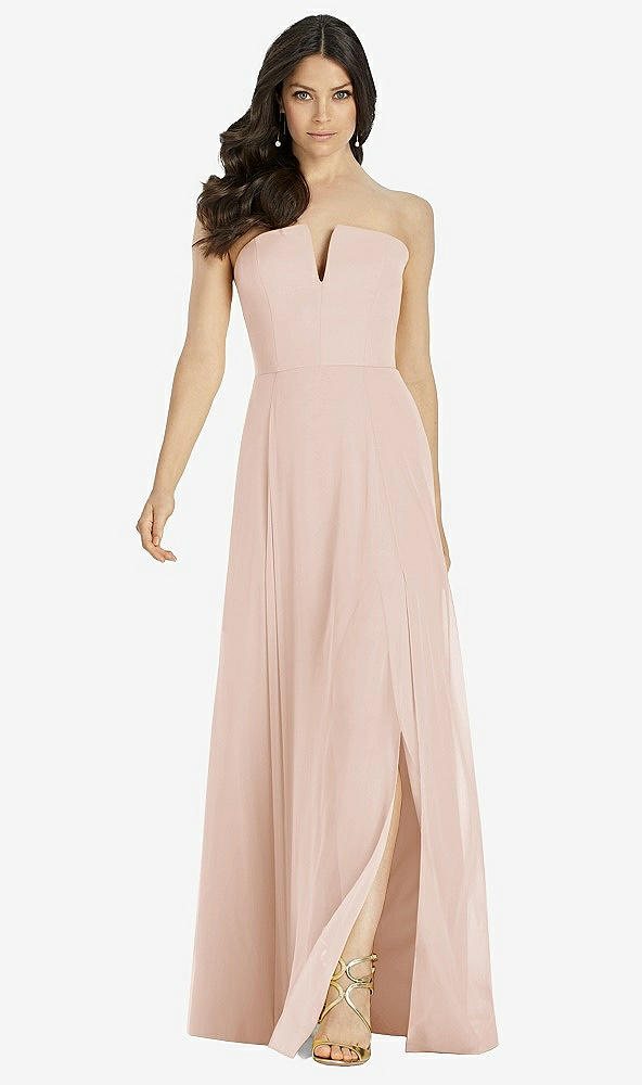 【STYLE: 3041】Strapless Notch Chiffon Maxi Dress【COLOR: Cameo】