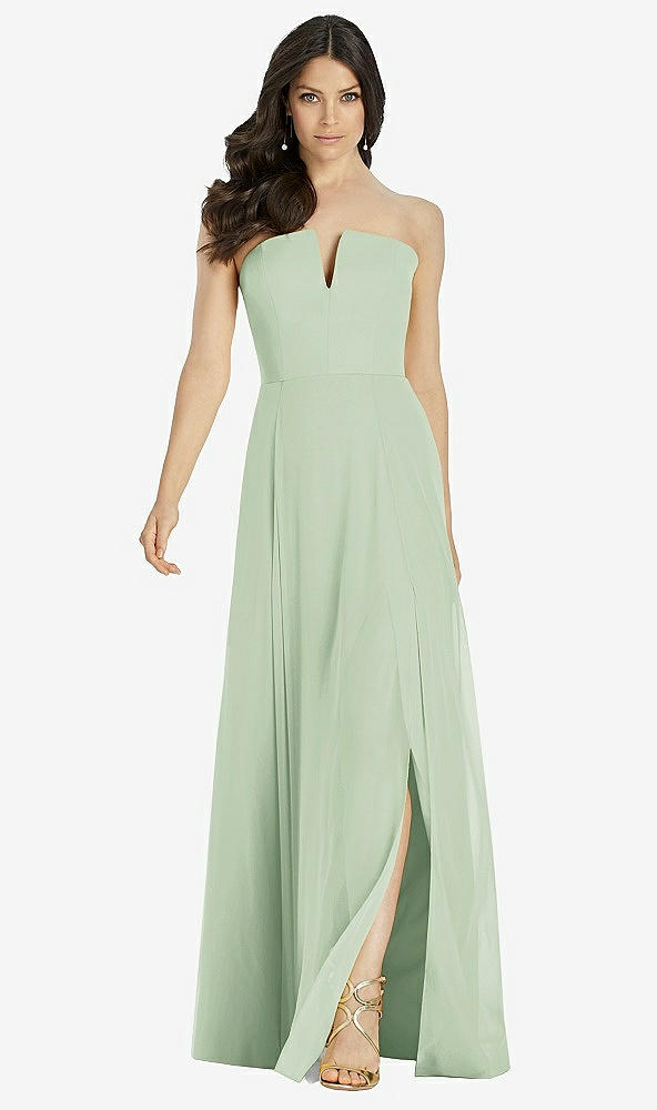 【STYLE: 3041】Strapless Notch Chiffon Maxi Dress【COLOR: Celadon】