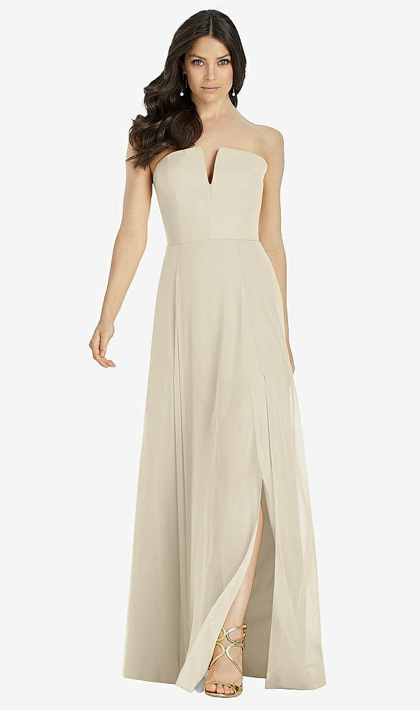【STYLE: 3041】Strapless Notch Chiffon Maxi Dress【COLOR: Champagne】