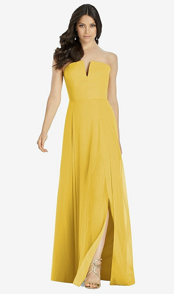 【STYLE: 3041】Strapless Notch Chiffon Maxi Dress【COLOR: Marigold】