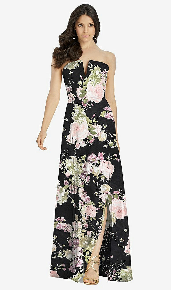 【STYLE: 3041】Strapless Notch Chiffon Maxi Dress【COLOR: Noir Garden】