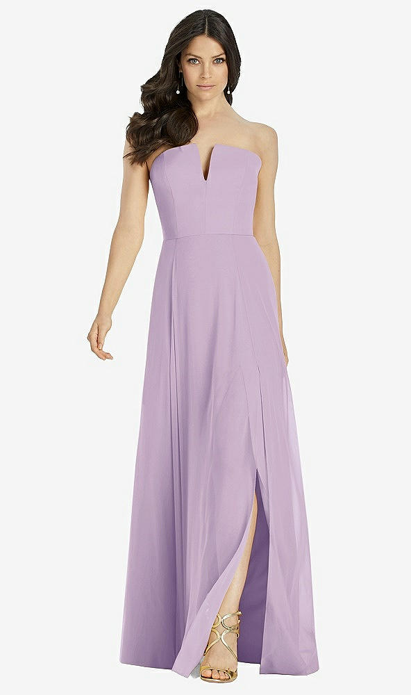 【STYLE: 3041】Strapless Notch Chiffon Maxi Dress【COLOR: Pale Purple】
