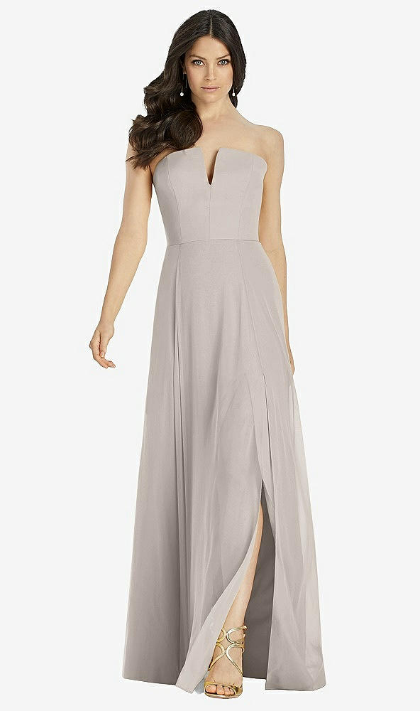 【STYLE: 3041】Strapless Notch Chiffon Maxi Dress【COLOR: Taupe】