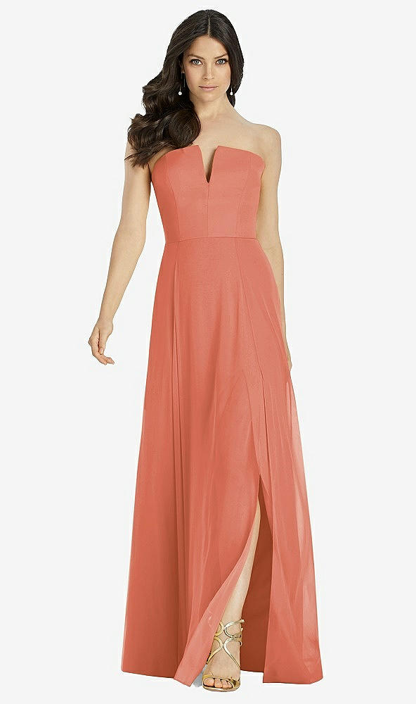 【STYLE: 3041】Strapless Notch Chiffon Maxi Dress【COLOR: Terracotta Copper】