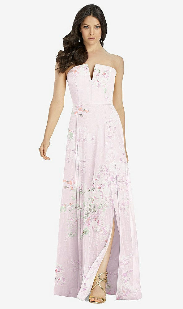 【STYLE: 3041】Strapless Notch Chiffon Maxi Dress【COLOR: Watercolor Print】