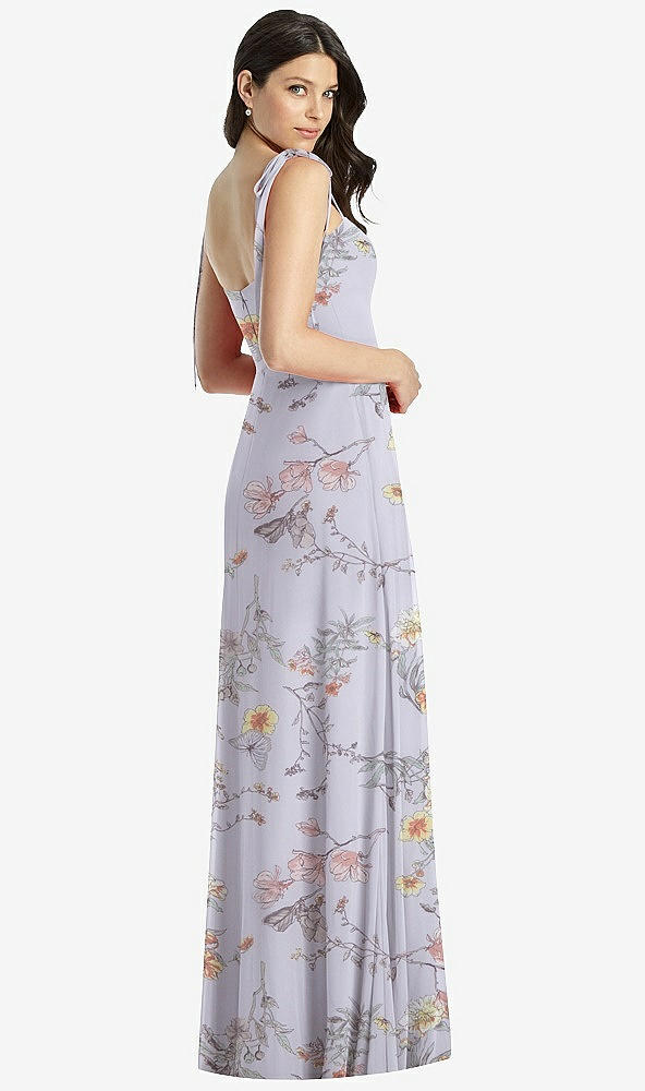 【STYLE: 3042】Tie-Shoulder Chiffon Maxi Dress with Front Slit【COLOR: Butterfly Botanica Silver Dove】