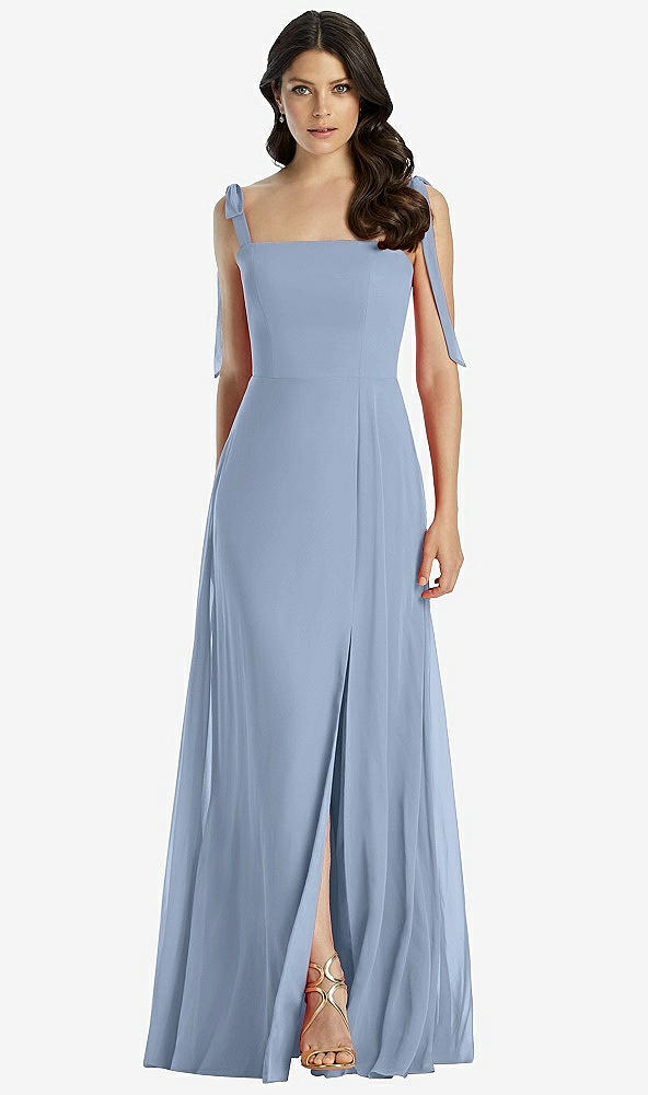 【STYLE: 3042】Tie-Shoulder Chiffon Maxi Dress with Front Slit【COLOR: Cloudy】
