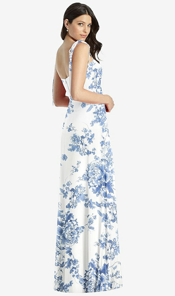 【NEW】【STYLE: 3042】タイショルダー シフォン マキシ ドレス 前面 スリット【COLOR: Cottage Rose Dusk Blue】【SIZE: 00-30W】