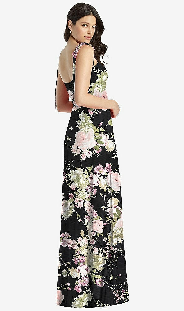 【STYLE: 3042】Tie-Shoulder Chiffon Maxi Dress with Front Slit【COLOR: Noir Garden】