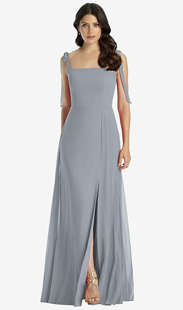 【STYLE: 3042】Tie-Shoulder Chiffon Maxi Dress with Front Slit【COLOR: Platinum】