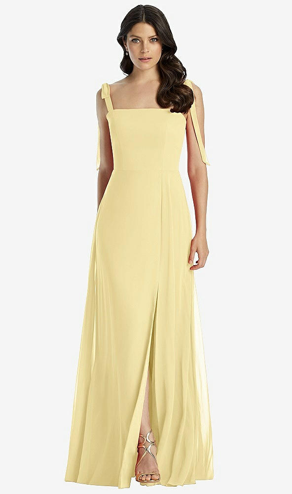 【STYLE: 3042】Tie-Shoulder Chiffon Maxi Dress with Front Slit【COLOR: Pale Yellow】