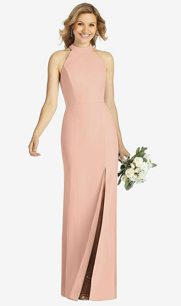 【STYLE: 6808】High-Neck Cutout Halter Trumpet Gown【COLOR: Pale Peach】