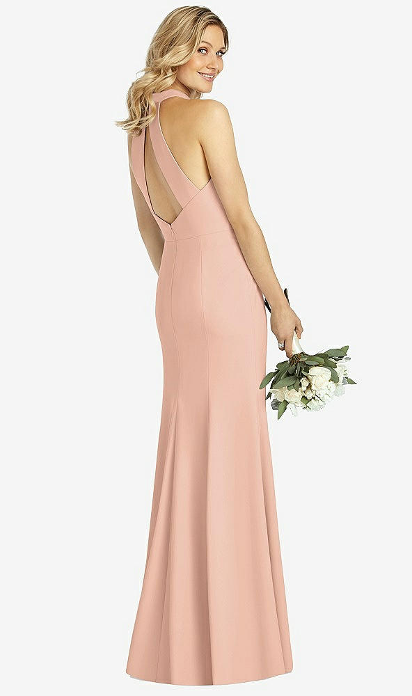 【STYLE: 6808】High-Neck Cutout Halter Trumpet Gown【COLOR: Pale Peach】