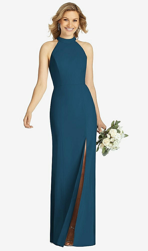 【STYLE: 6808】High-Neck Cutout Halter Trumpet Gown【COLOR: Atlantic Blue】