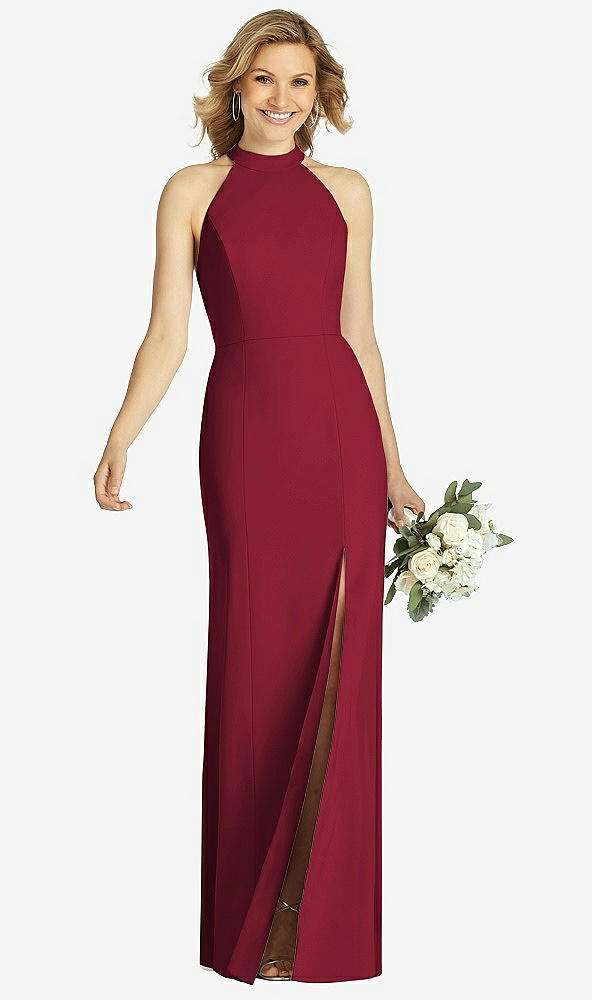 【STYLE: 6808】High-Neck Cutout Halter Trumpet Gown【COLOR: Burgundy】