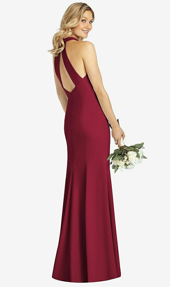 【STYLE: 6808】High-Neck Cutout Halter Trumpet Gown【COLOR: Burgundy】