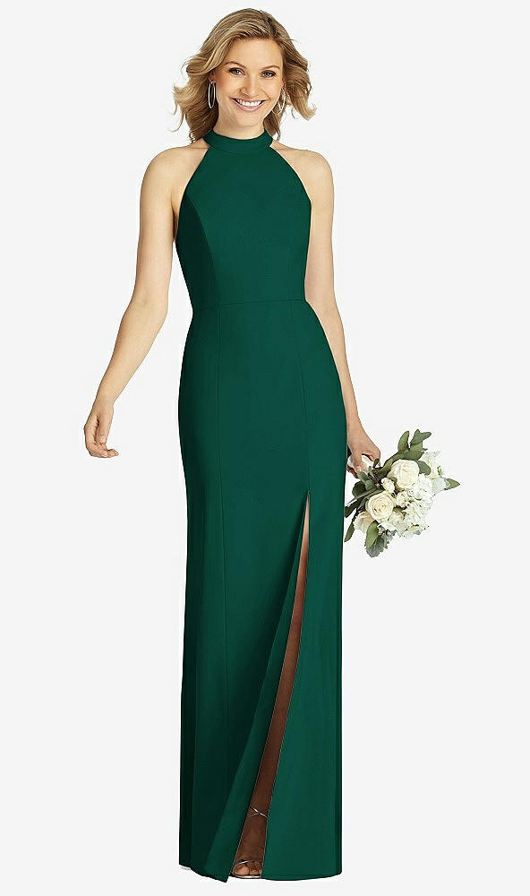 【STYLE: 6808】High-Neck Cutout Halter Trumpet Gown【COLOR: Hunter Green】