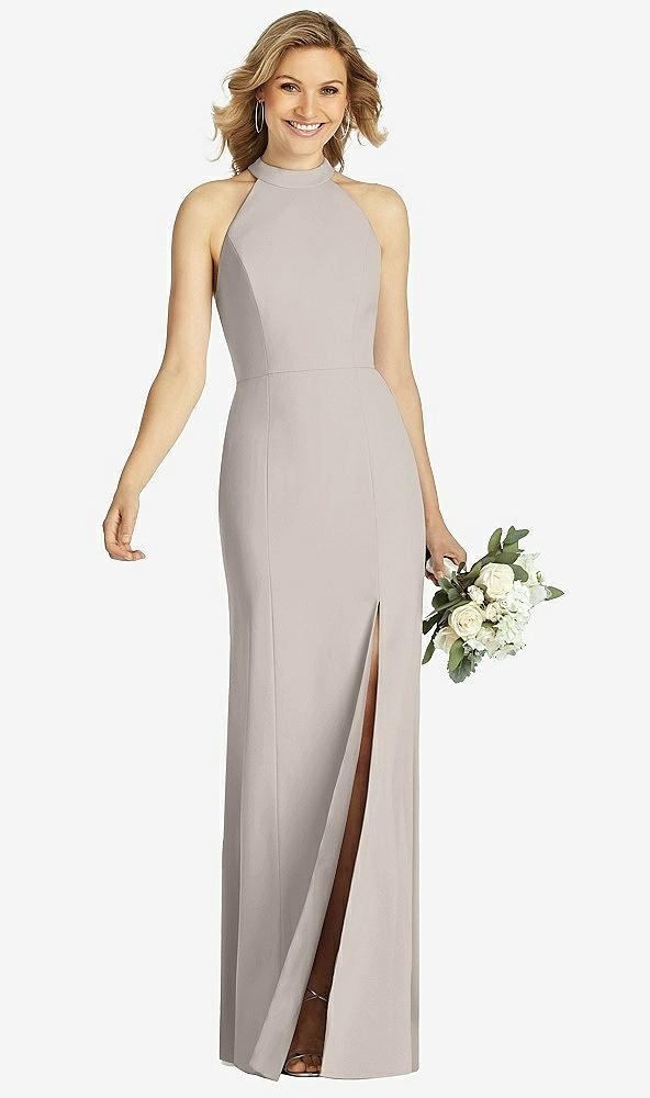 【STYLE: 6808】High-Neck Cutout Halter Trumpet Gown【COLOR: Taupe】