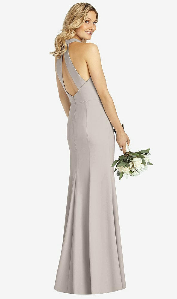 【STYLE: 6808】High-Neck Cutout Halter Trumpet Gown【COLOR: Taupe】
