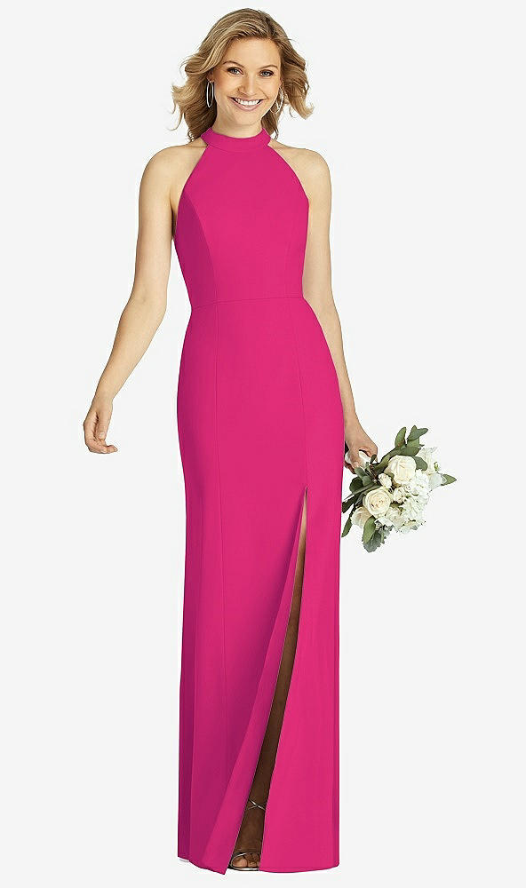 【STYLE: 6808】High-Neck Cutout Halter Trumpet Gown【COLOR: Think Pink】