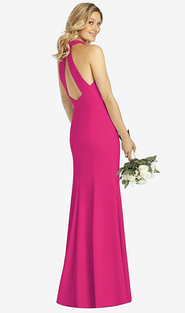 【STYLE: 6808】High-Neck Cutout Halter Trumpet Gown【COLOR: Think Pink】
