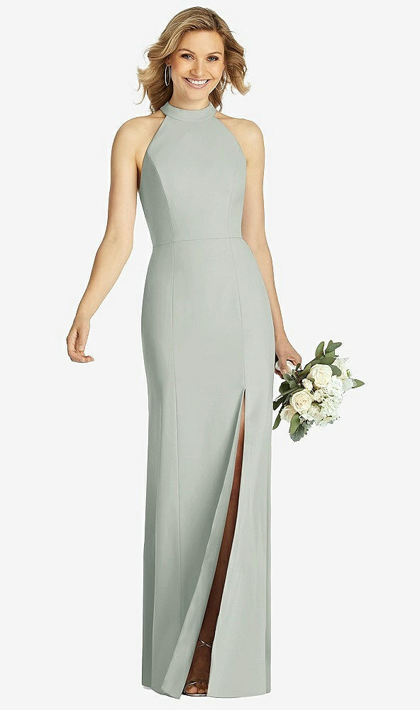 【STYLE: 6808】High-Neck Cutout Halter Trumpet Gown【COLOR: Willow Green】