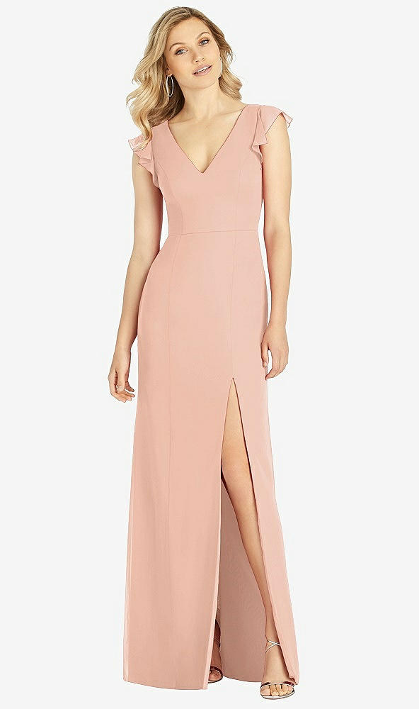 【STYLE: 6810】Ruffled Sleeve Mermaid Dress with Front Slit【COLOR: Pale Peach】