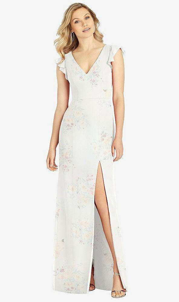 【STYLE: 6810】Ruffled Sleeve Mermaid Dress with Front Slit【COLOR: Spring Fling】