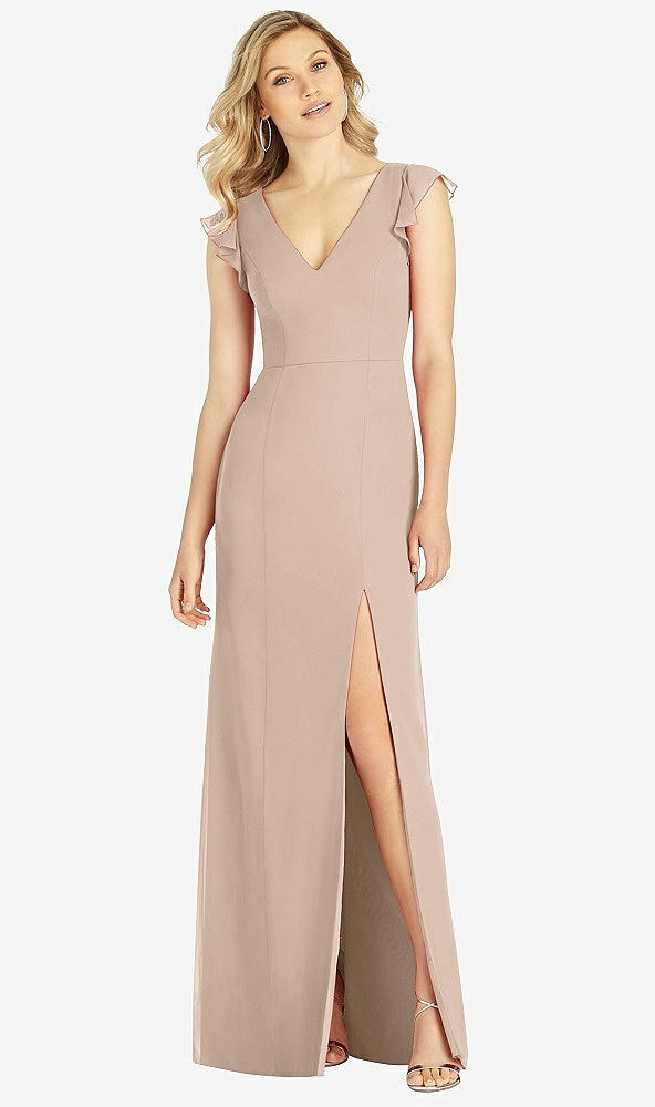 【STYLE: 6810】Ruffled Sleeve Mermaid Dress with Front Slit【COLOR: Topaz】