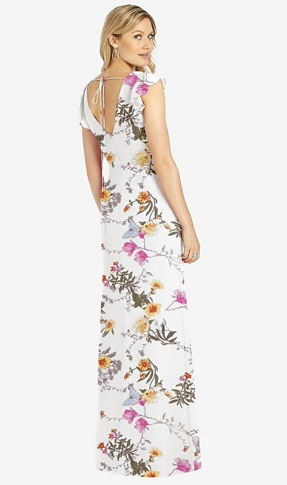 【STYLE: 6810】Ruffled Sleeve Mermaid Dress with Front Slit【COLOR: Butterfly Botanica Ivory】