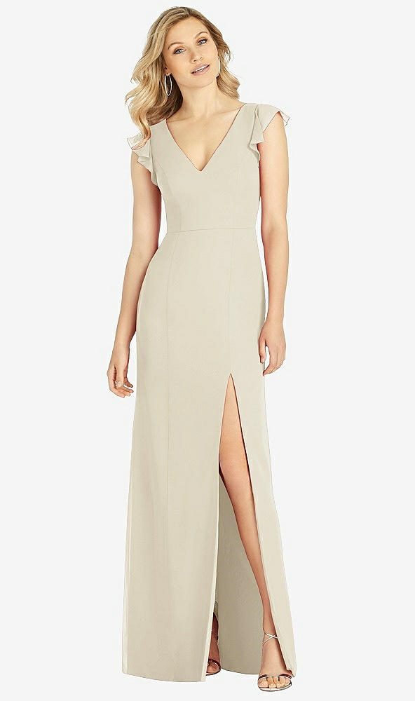 【STYLE: 6810】Ruffled Sleeve Mermaid Dress with Front Slit【COLOR: Champagne】