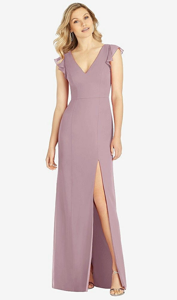 【STYLE: 6810】Ruffled Sleeve Mermaid Dress with Front Slit【COLOR: Dusty Rose】