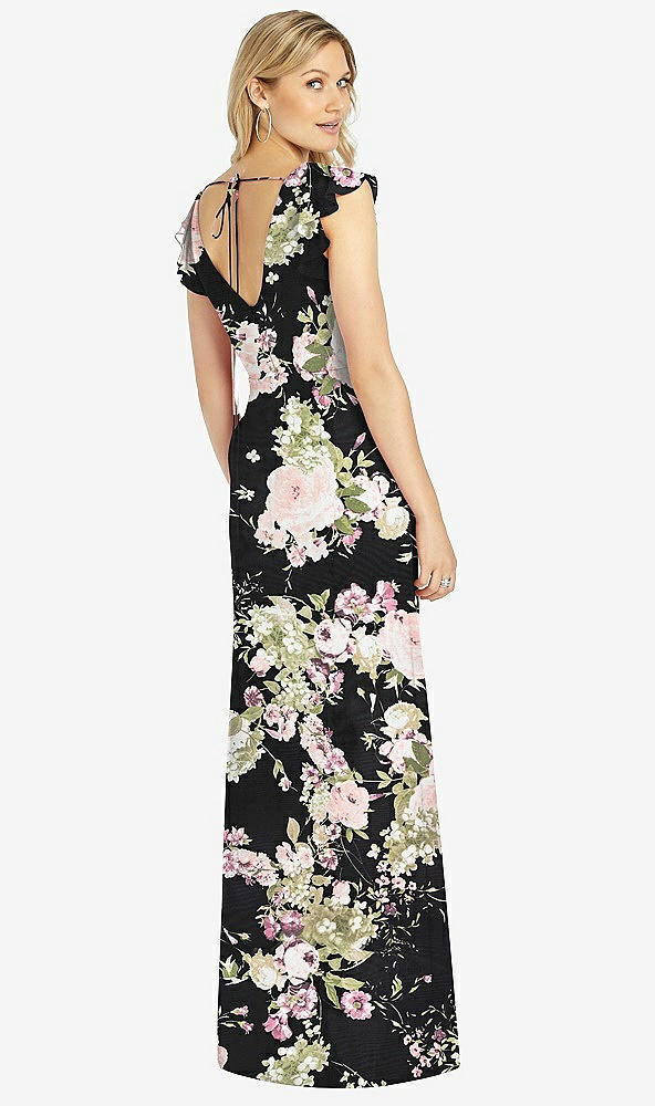 【STYLE: 6810】Ruffled Sleeve Mermaid Dress with Front Slit【COLOR: Noir Garden】