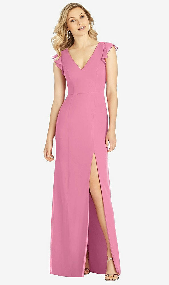 【STYLE: 6810】Ruffled Sleeve Mermaid Dress with Front Slit【COLOR: Orchid Pink】