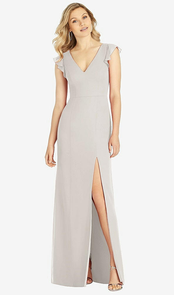 【STYLE: 6810】Ruffled Sleeve Mermaid Dress with Front Slit【COLOR: Oyster】