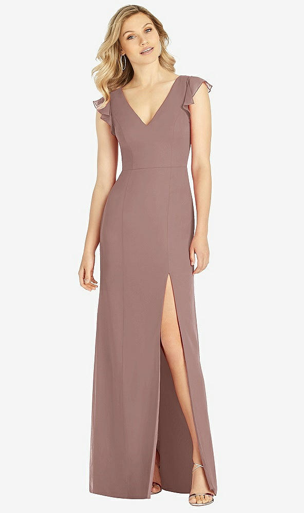 【STYLE: 6810】Ruffled Sleeve Mermaid Dress with Front Slit【COLOR: Sienna】