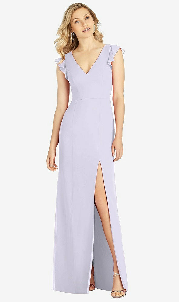 【NEW】【STYLE: 6810】フリル 袖 人魚 ドレス 前面 スリット【COLOR: Silver Dove】【SIZE: 00-30W】