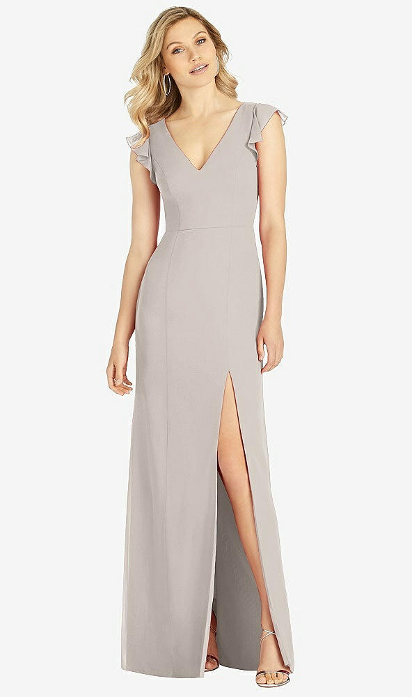 【STYLE: 6810】Ruffled Sleeve Mermaid Dress with Front Slit【COLOR: Taupe】