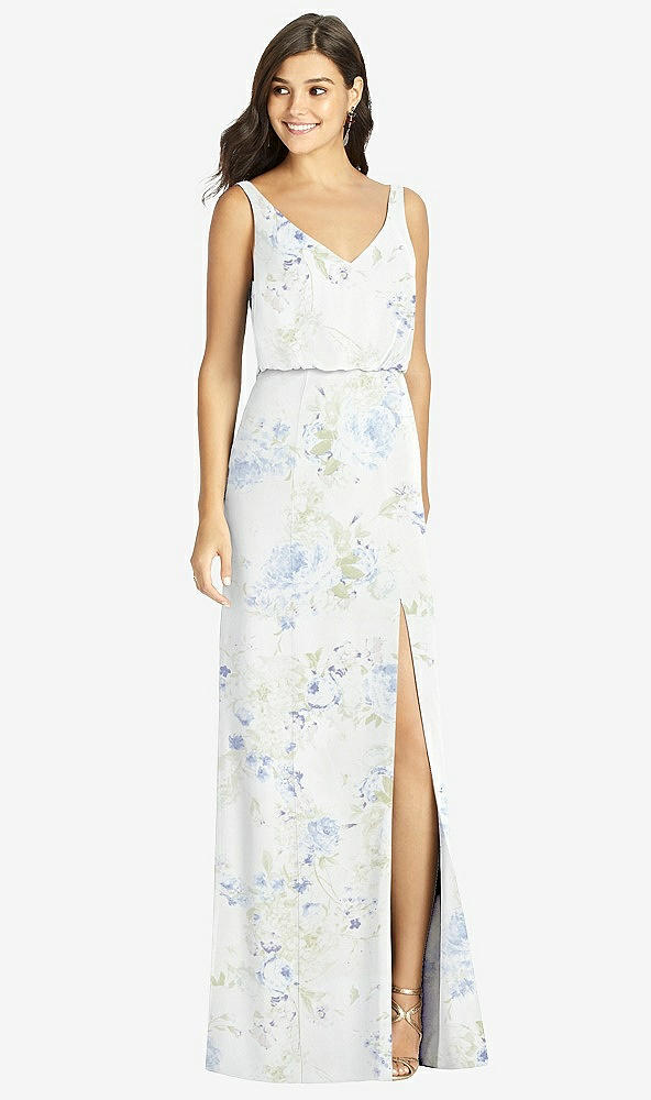 【STYLE: TH006】Blouson Bodice Mermaid Dress with Front Slit【COLOR: Bleu Garden】