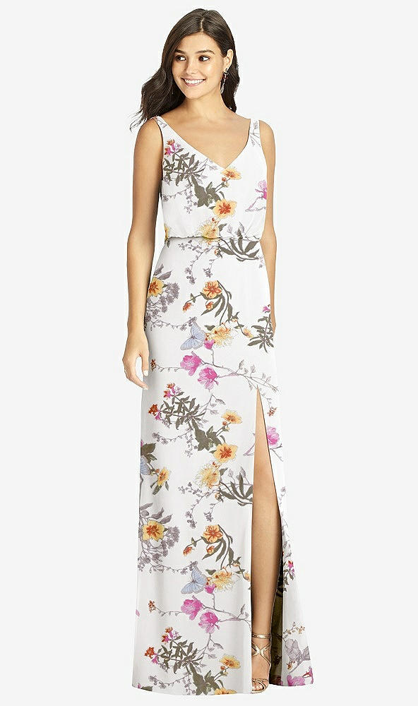 【STYLE: TH006】Blouson Bodice Mermaid Dress with Front Slit【COLOR: Butterfly Botanica Ivory】